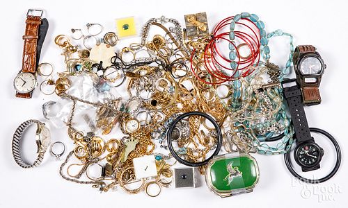 Group of costume jewelry and wristwatches.