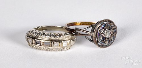 Two 10K and 14K gold and diamond rings