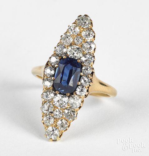 14K gold diamond and sapphire ring