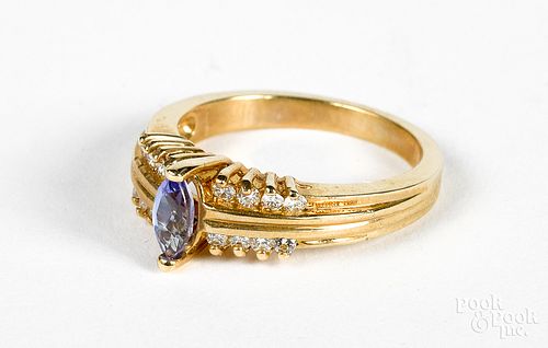 14K gold, diamond and tanzanite ring