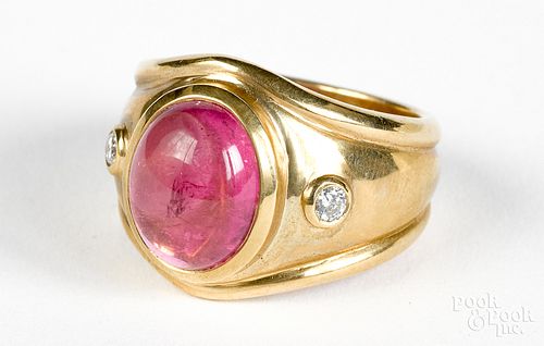 14K gold diamond and pink tourmaline ring