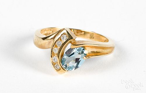 14K gold diamond and blue topaz ring