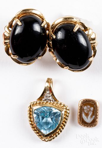 Pair of 10K gold and onyx earrings, etc.
