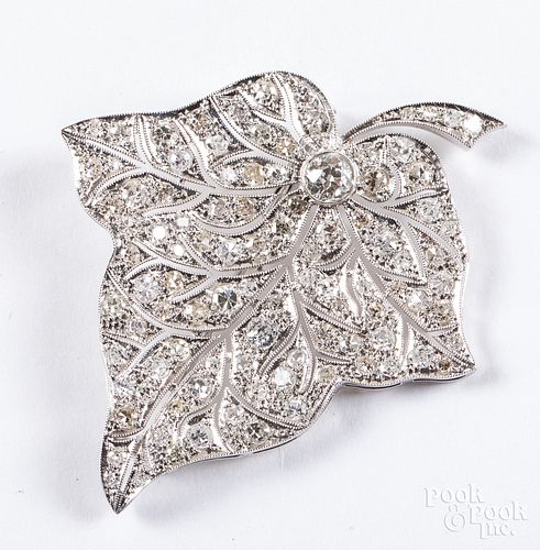 Platinum and diamond leaf brooch