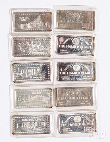 Ten Hamilton Mint 1 ozt. fine silver ingots.