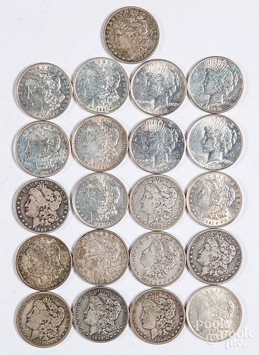 Seventeen Morgan silver dollars, etc.
