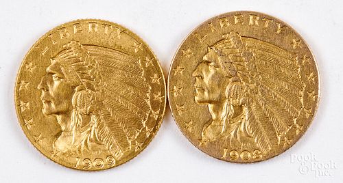 Indian head two and a half dollar gold coins