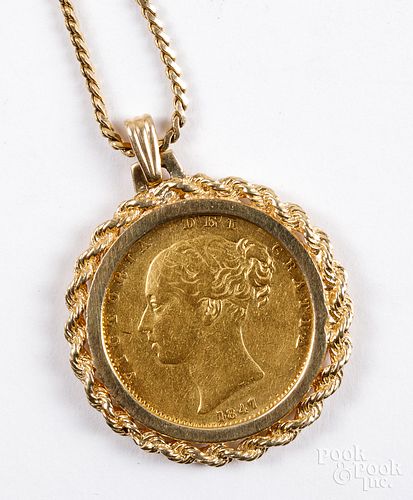 1847 Victoria gold sovereign on a 14K necklace