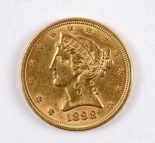 1898 Liberty Head five dollar gold coin.