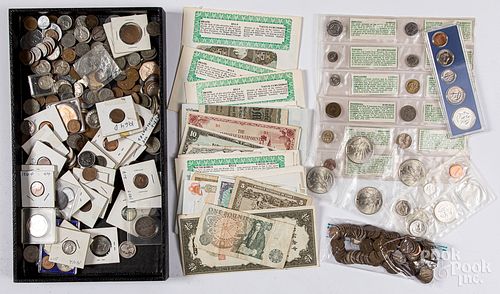 Collection of coins and currency