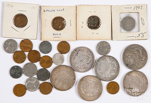 US coins, to include six silver dollars.