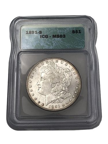 1891-S Morgan Silver Dollar Graded MS 63