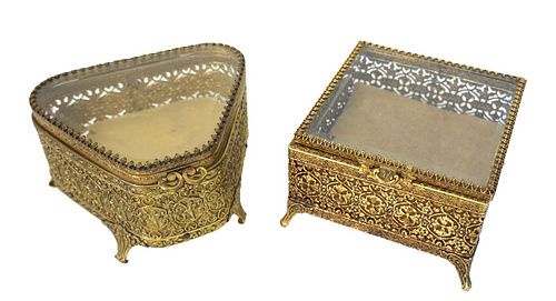 Pair of French Style Ornate Brass Vanity Boxes