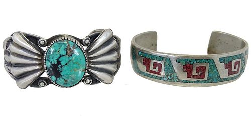 Pair of Navajo Turquoise & Sterling Silver Cuffs