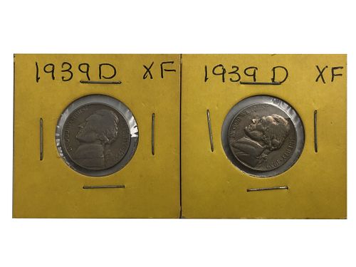 Two 1939-D Jefferson Nickels