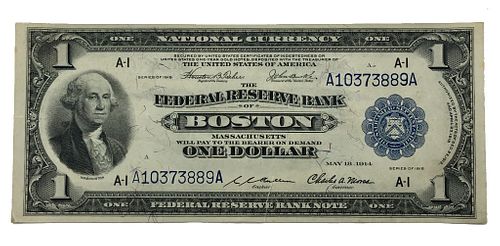 1918 One Dollar Federal Reserve Bank Note Boston F
