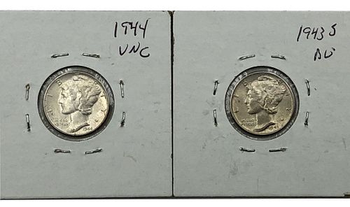 Lot of two Uncirculated Mercury Dimes 1943-S and 1
