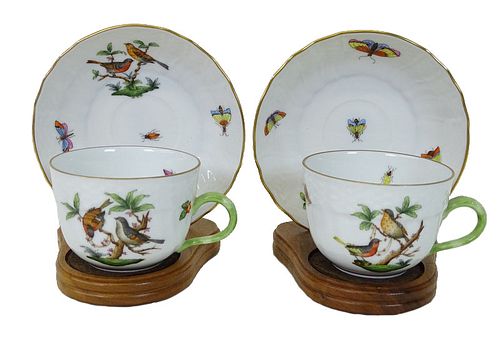 Pair of Herend Rothschild Porcelain Cups & Saucers