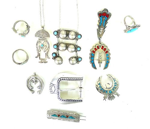 Miscellaneous (10) Lot Sterling Silver & Turquoise