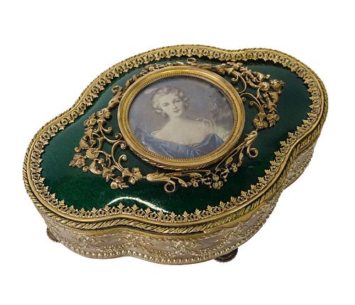 French Gilt Bronze & Enamel Portrait Vanity Box