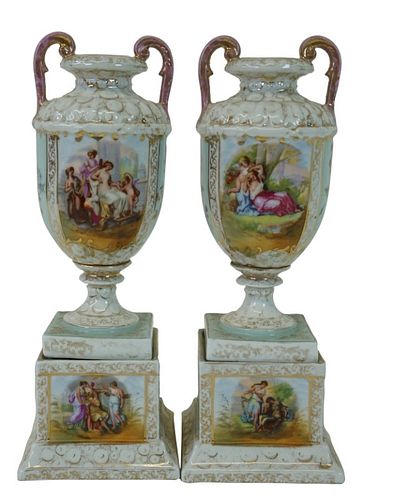 Pair of Royal Vienna Style Porcelain Vases