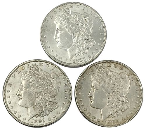 1881-O 1891 and 1902-O Morgan Silver Dollar Coin L