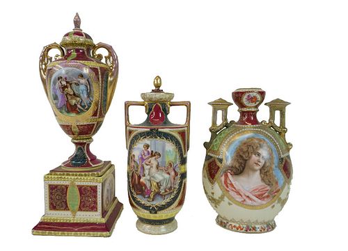 Three (3) Royal Vienna Style Porcelain Vases