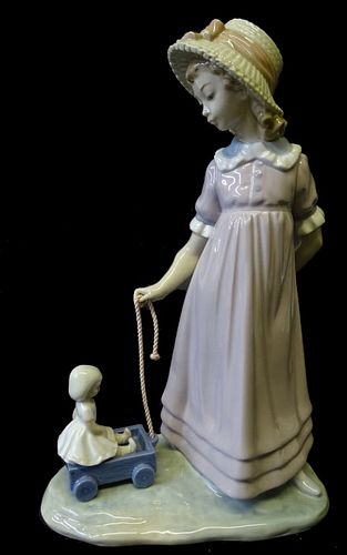 Lladro #5044 Pulling Dolls Carriage Porcelain