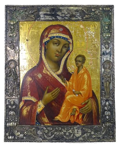 Russian Imperial Icon of Madonna on SIlver