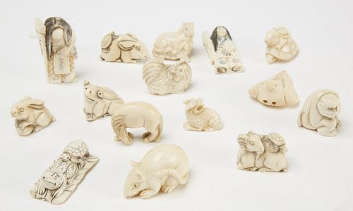 Lot of 15 Carved Bone Netsukes