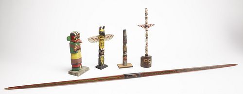 Great Folk Art Painted Bow and Totem Lot