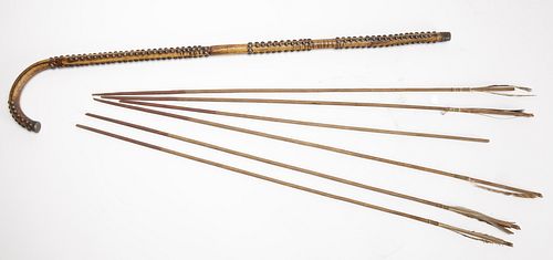 5 Native American Arrows and Cane with Tacks