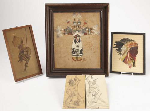 5 Native American Theme Primitive Artworks