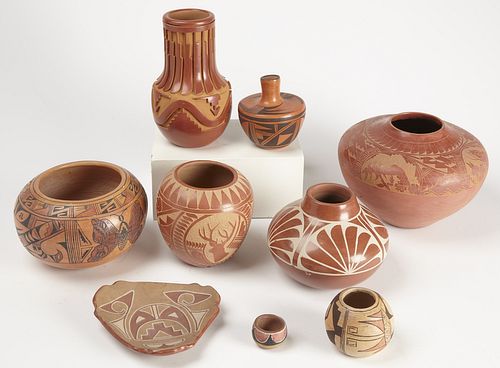Nine Contemporary Native American Pottery Items