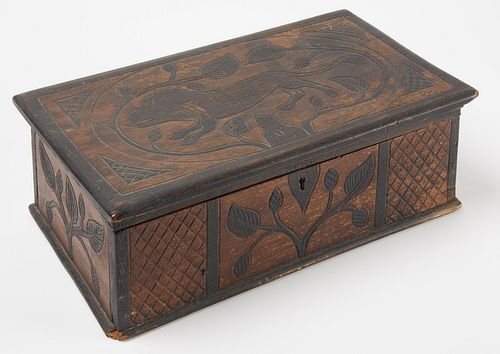 Carved and Painted Folk Art Box with Lion