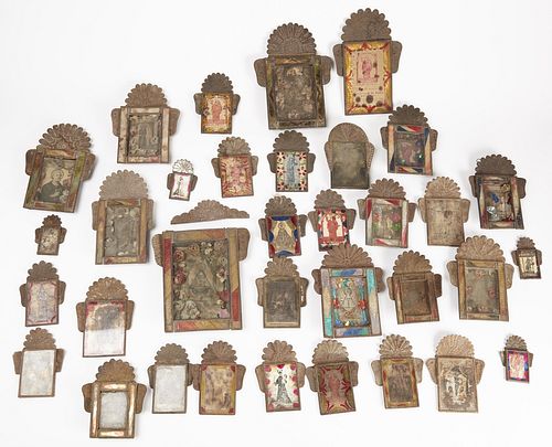Large Lot of Antique Mexican Tin Nichos