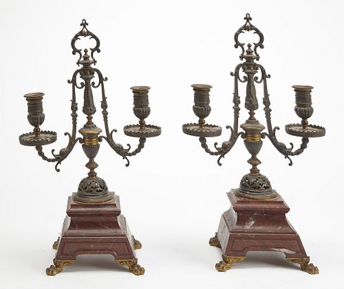 Pair of Antique Candelabras with Marble Bases