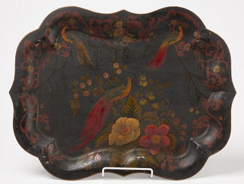 Paint-Decorated Tole Tray with Peacock