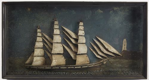 Antique Folk Art Ship Diorama