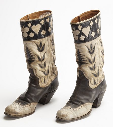 Vintage Women's Cowboy Boots with Gambling Motifs