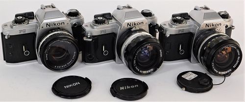 Group of 4 Nikon FG SLR Cameras