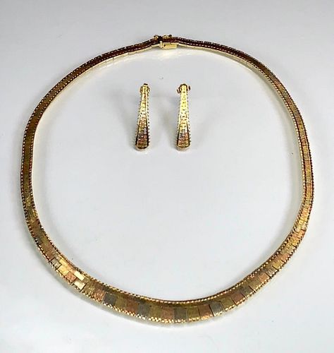 Tri Color Gold Neckace and Earrings