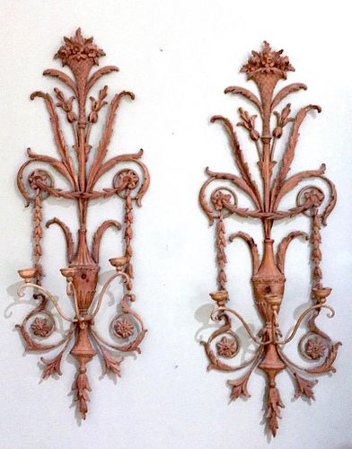 Pair of Adams Style Carved Pine Wall Sconces