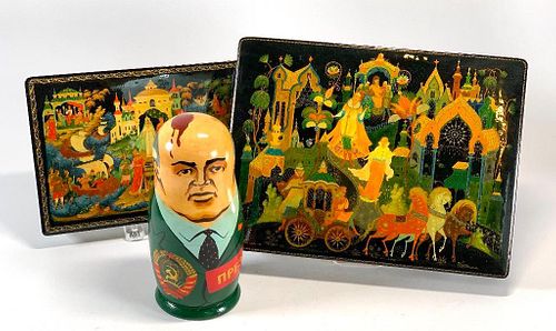 Two Large Palekh Russian Lacquer Boxes
