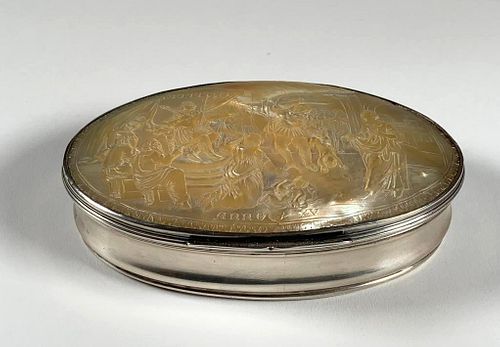 Dutch Carved Mother of Pearl Silver Mounted Box