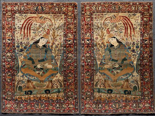 OPPOSING PAIR, PICTORIAL ISFAHAN RUGS, 19TH/20TH C.
