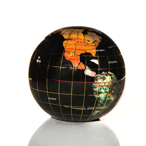 GLOBE PAPERWEIGHT W. INLAID STONE, MOTHER OF PEARL