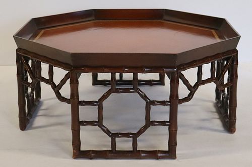 Leathertop Coffee Table With Bamboo Form Base.