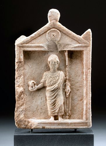 Roman Marble Funerary Stele - Temple w/ Male