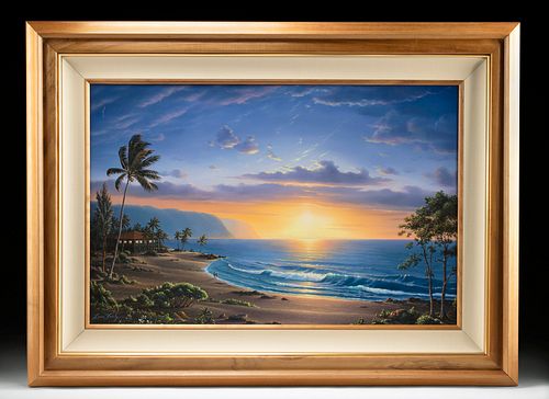 Signed & Framed Fairly Painting - Hawaii Sunset, 2000s